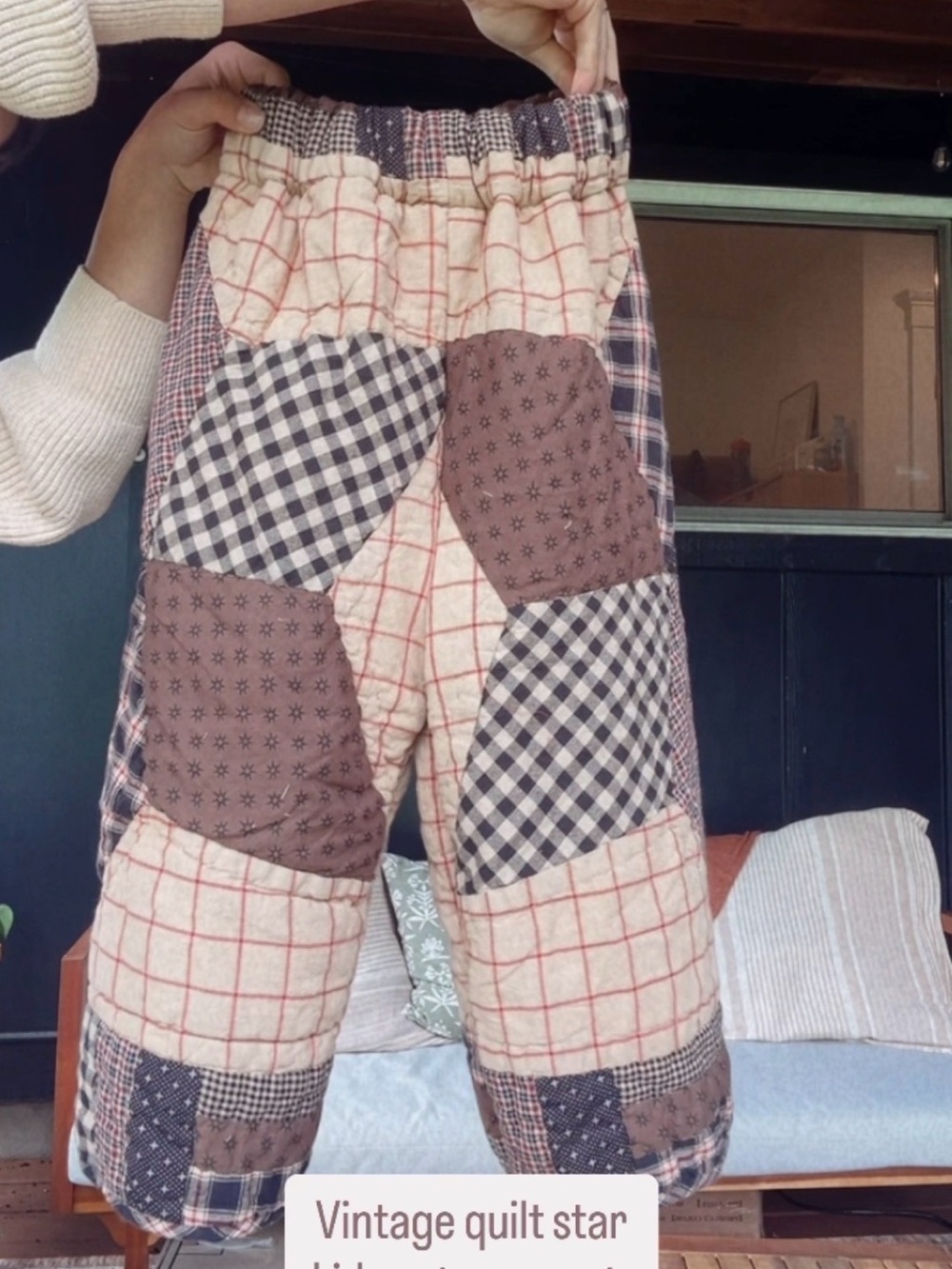 Handmade Vintage Quilt Patchwork Barrel Pants - Brown & Cream 5T Star Fall color